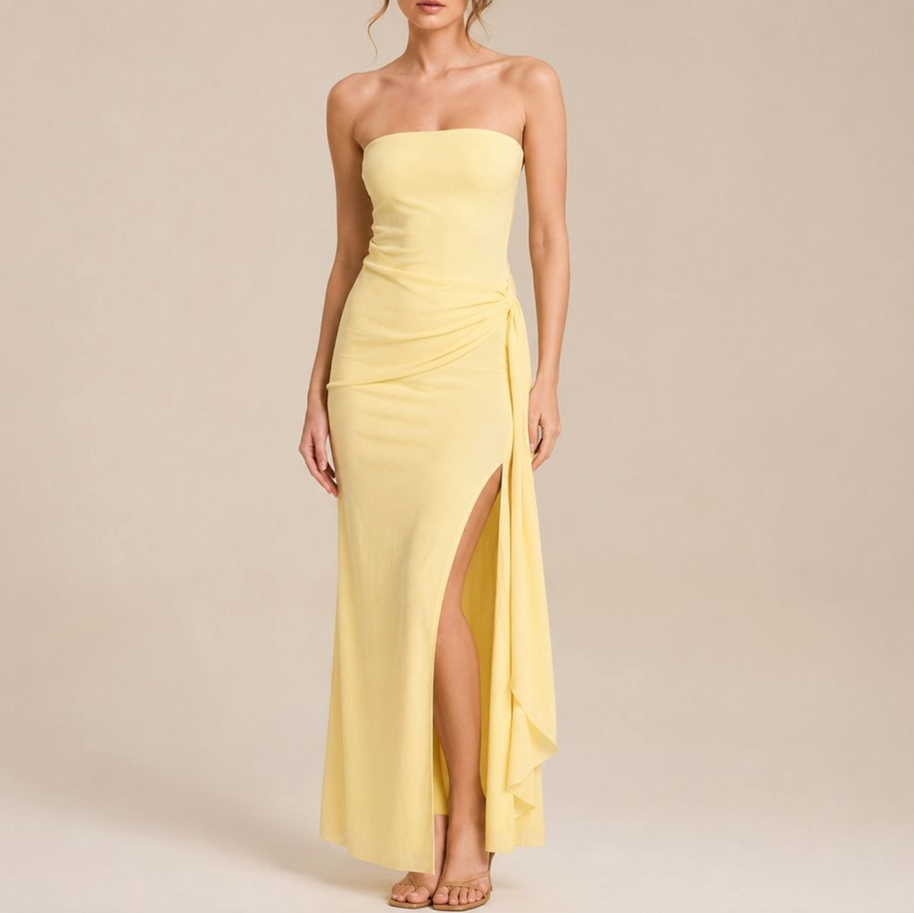 Elegant Strapless Slit Dress