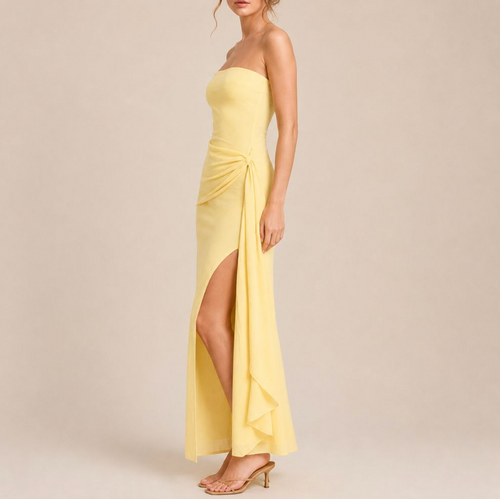 Elegant Strapless Slit Dress