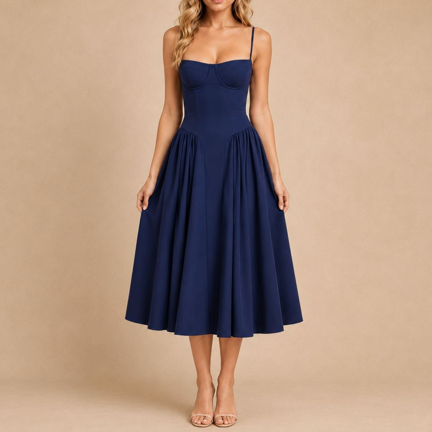 Elegant Spaghetti Strap Midi Dress
