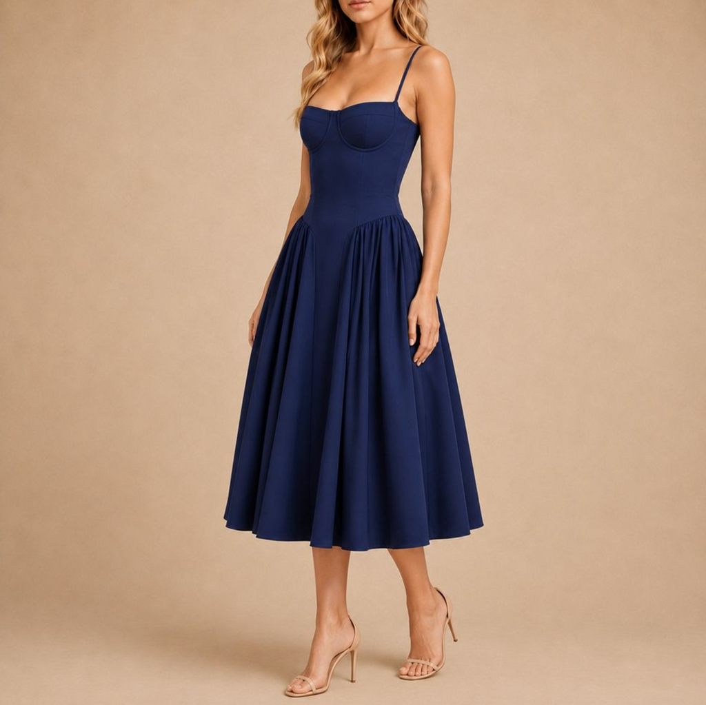 Elegant Spaghetti Strap Midi Dress