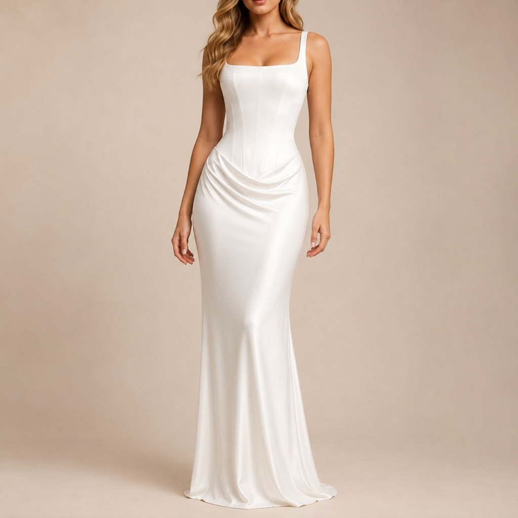 Square Neck Ruched Bodycon Dress